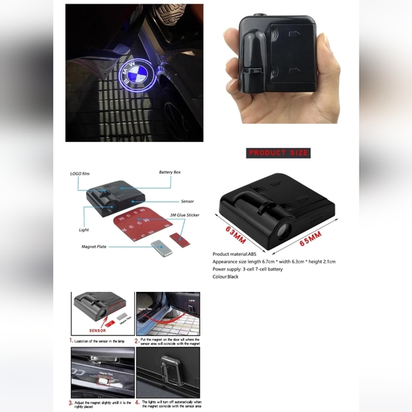 2 wireless BMW door Projector logo lights. WIRED AVAILABLE MOST CARS AVAILABILE. - Picture 6 of 9